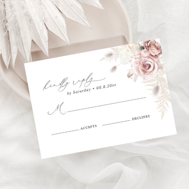 Elegant Blush Dusty Rose Floral Wedding RSVP Card (Creator Uploaded)