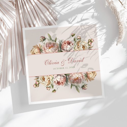 Elegant Blush Dusty Rose Peonies Paper Napkin