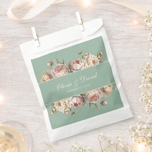 Elegant Blush Dusty Rose Peonies Pastel Sage  Favor Bag (Clipped)