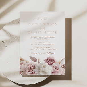 Elegant Blush Dusty Rose Wedding Rose Gold Foil Invitation