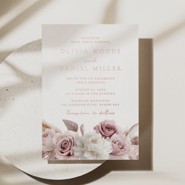 Elegant Blush Dusty Rose Wedding Rose Gold Foil Invitation (Creator Uploaded)