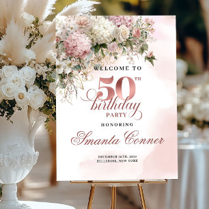 Elegant Blush Eucalyptus 50th Birthday Welcome  Foam Board