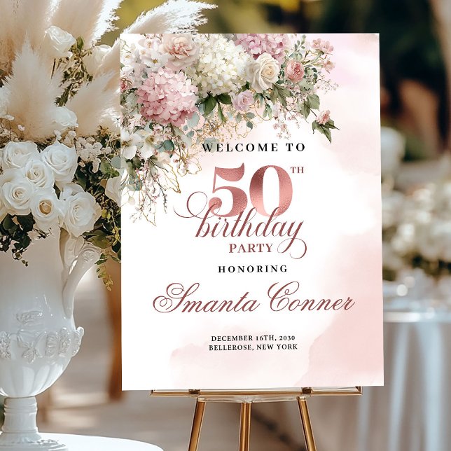 Elegant Blush Eucalyptus 50th Birthday Welcome  Foam Board (Elegant Blush Eucalyptus 50th Birthday Welcome Sign)