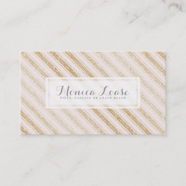 Elegant Blush Fake Gold Glitter Glam Personalized Business Card (Front)