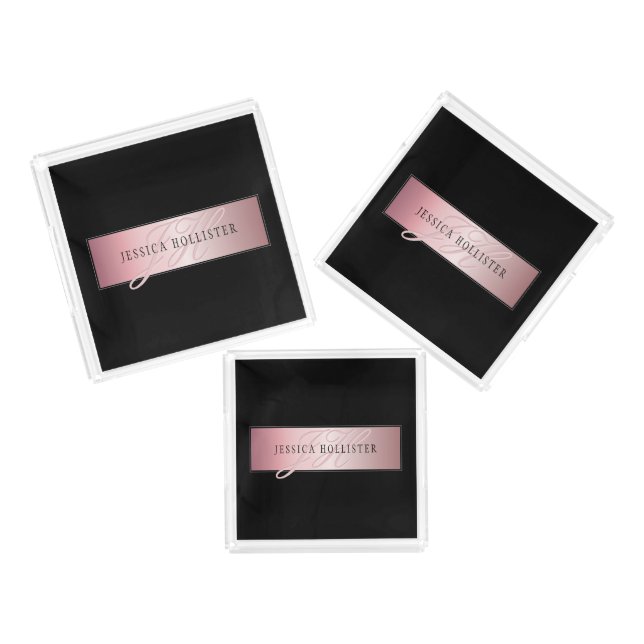 Elegant Blush Faux Rose Gold | Name & Initials Acrylic Tray (Set)