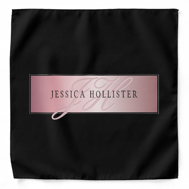 Elegant Blush Faux Rose Gold | Name & Initials Bandana (Front)