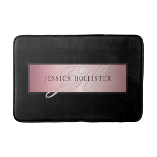 Elegant Blush Faux Rose Gold Name & Initials Bath Mat