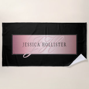 Elegant Blush Faux Rose Gold Name & Initials Beach Towel