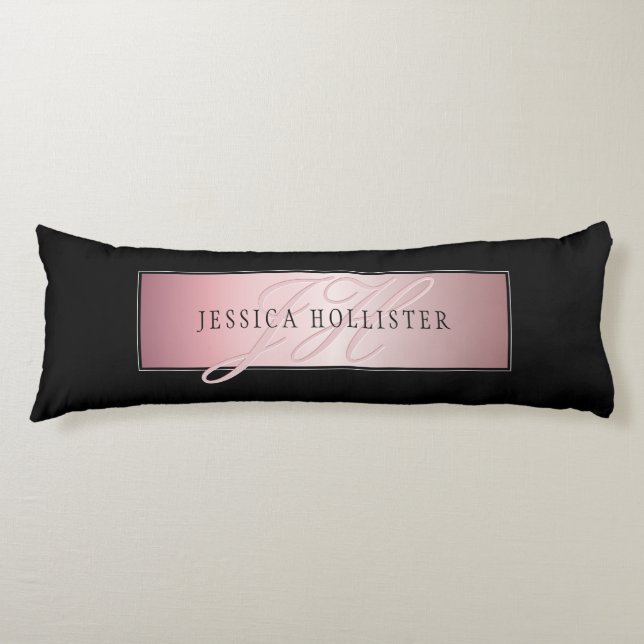 Elegant Blush Faux Rose Gold | Name & Initials Body Pillow (Front)