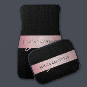 Elegant Blush Faux Rose Gold   Name & Initials Car Floor Mat