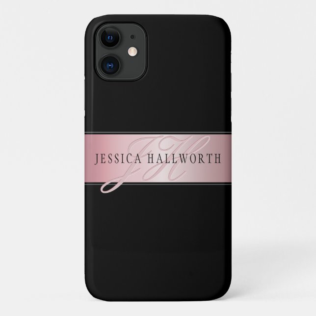 Elegant Blush Faux Rose Gold | Name & Initials Case-Mate iPhone Case (Back)