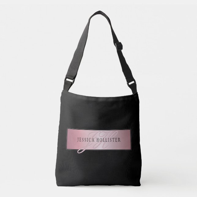 Elegant Blush Faux Rose Gold | Name & Initials Crossbody Bag (Front)