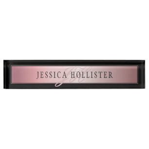 Elegant Blush Faux Rose Gold Name & Initials Desk Name Plate
