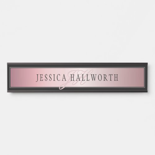 Elegant Blush Faux Rose Gold  Name  Initials Door Sign