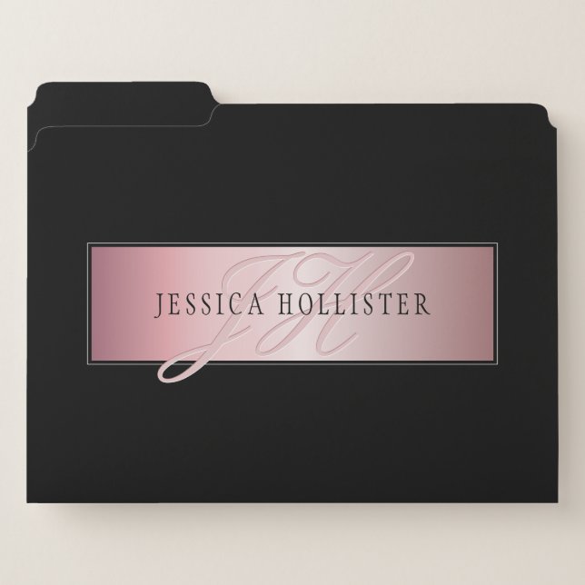 Elegant Blush Faux Rose Gold | Name & Initials File Folder (Front Left)