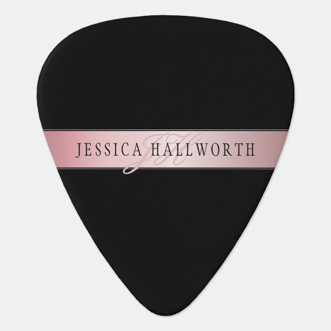 Elegant Blush Faux Rose Gold | Name & Initials Guitar Pick (Front)