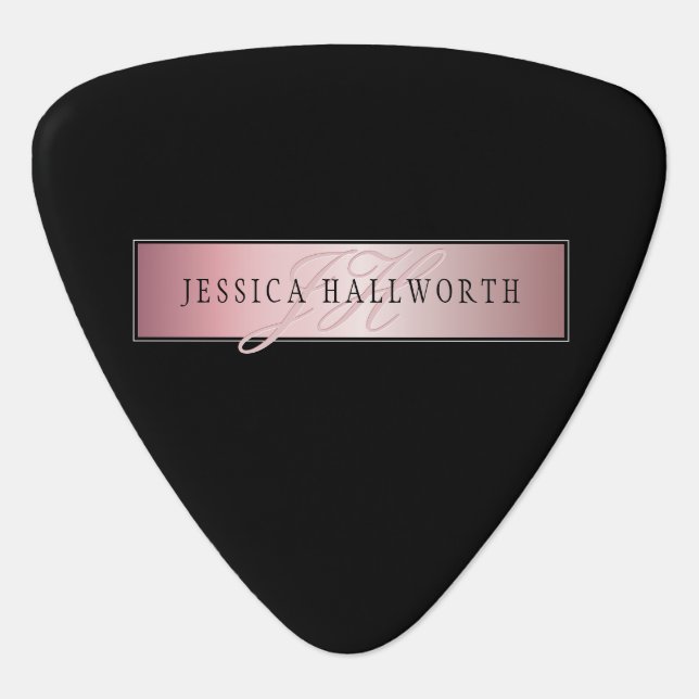 Elegant Blush Faux Rose Gold | Name & Initials Guitar Pick (Front)