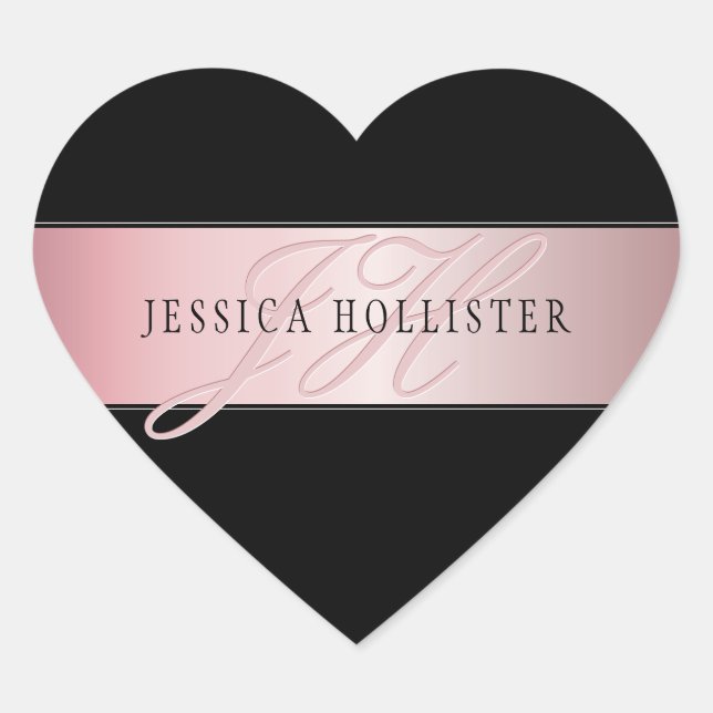 Elegant Blush Faux Rose Gold | Name & Initials Heart Sticker (Front)