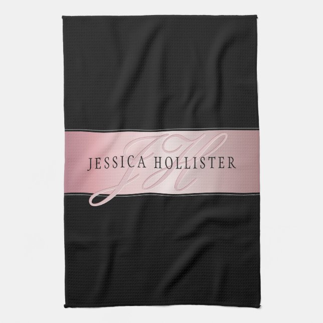 Elegant Blush Faux Rose Gold | Name & Initials Kitchen Towel (Vertical)