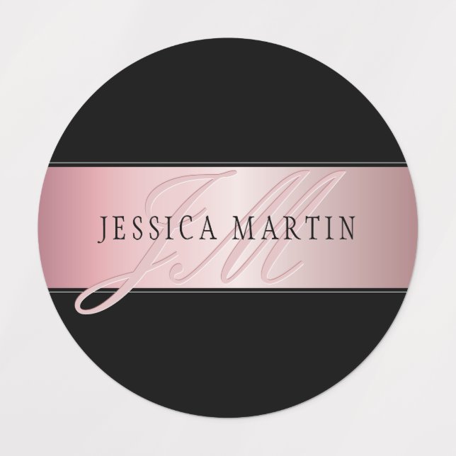 Elegant Blush Faux Rose Gold | Name & Initials Labels (Design 1)