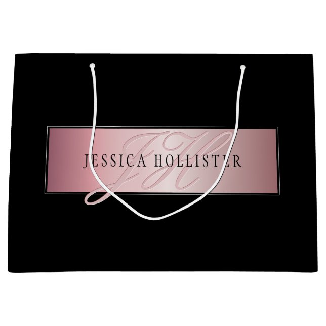 Elegant Blush Faux Rose Gold | Name & Initials Large Gift Bag (Front)
