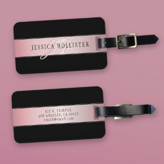 Elegant Blush Faux Rose Gold | Name & Initials Luggage Tag