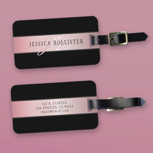 Elegant Blush Faux Rose Gold  Name  Initials Luggage Tag