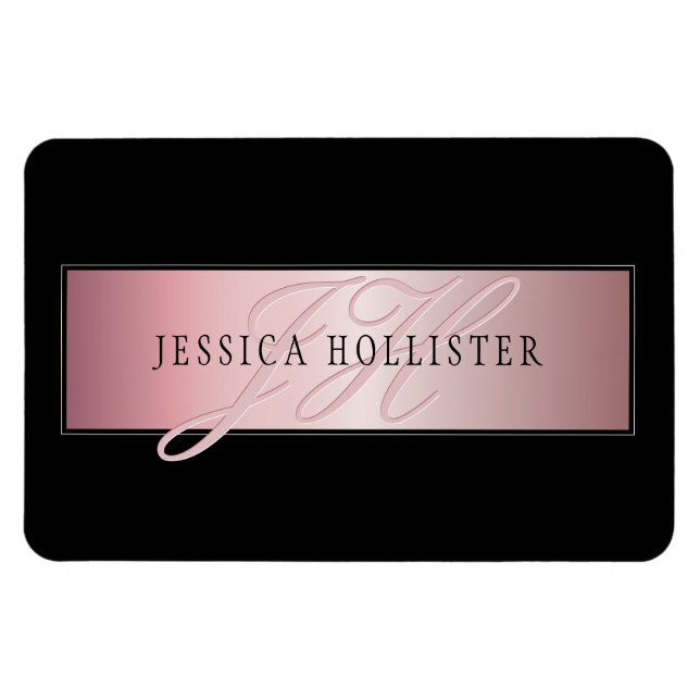 Elegant Blush Faux Rose Gold | Name & Initials Magnet (Horizontal)