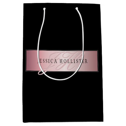 Elegant Blush Faux Rose Gold  Name  Initials Medium Gift Bag