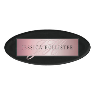 Elegant Blush Faux Rose Gold Name & Initials Name Tag
