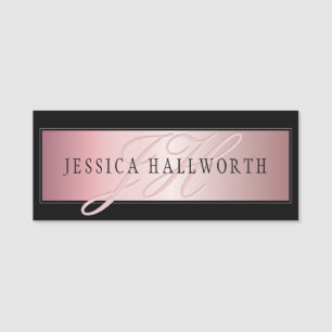 Elegant Blush Faux Rose Gold Name & Initials Name Tag