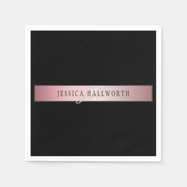 Elegant Blush Faux Rose Gold | Name & Initials Napkins (Front)