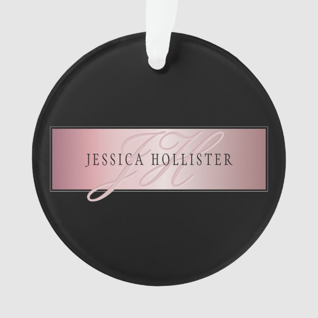 Elegant Blush Faux Rose Gold | Name & Initials Ornament (Front)