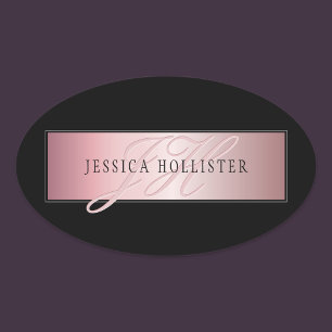 Elegant Blush Faux Rose Gold   Name & Initials Oval Sticker