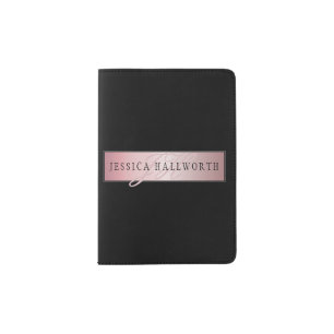 Elegant Blush Faux Rose Gold Name & Initials Passport Holder