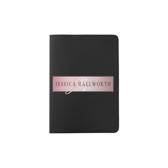 Elegant Blush Faux Rose Gold | Name & Initials Passport Holder (Front)