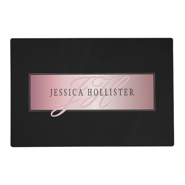 Elegant Blush Faux Rose Gold | Name & Initials Placemat (Front)