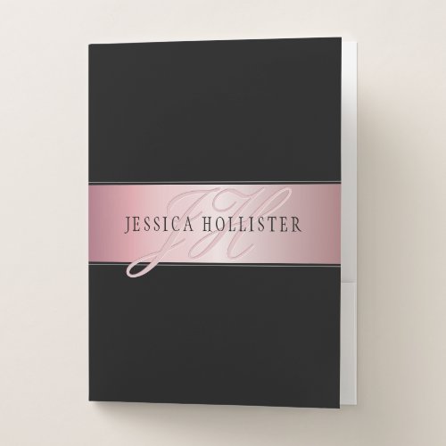 Elegant Blush Faux Rose Gold  Name  Initials Pocket Folder