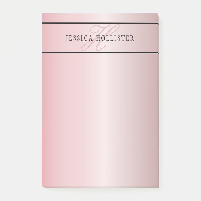 Elegant Blush Faux Rose Gold | Name & Initials Post-it Notes (Front)