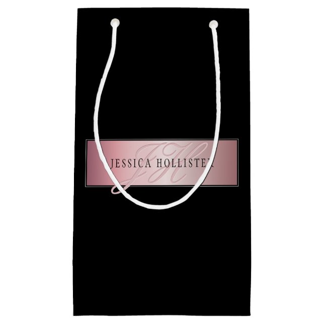 Elegant Blush Faux Rose Gold | Name & Initials Small Gift Bag (Front)