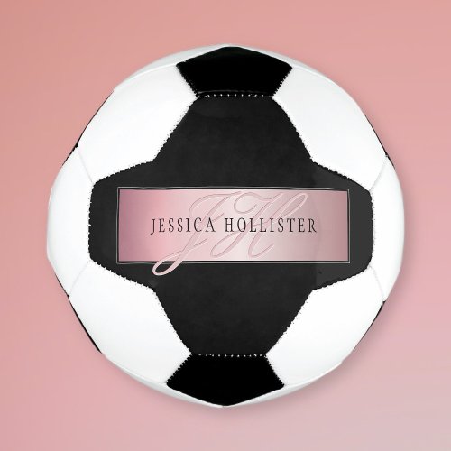 Elegant Blush Faux Rose Gold  Name  Initials Soccer Ball