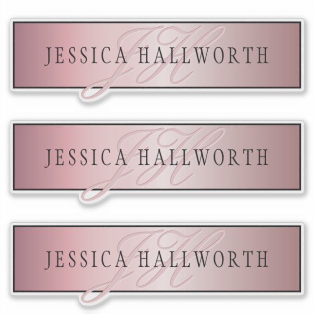 Elegant Blush Faux Rose Gold | Name & Initials Sticker (Front)
