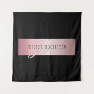 Elegant Blush Faux Rose Gold Name & Initials Tapestry