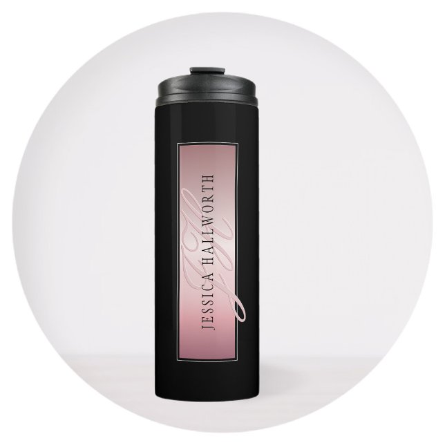 Elegant Blush Faux Rose Gold | Name & Initials Thermal Tumbler (Creator Uploaded)