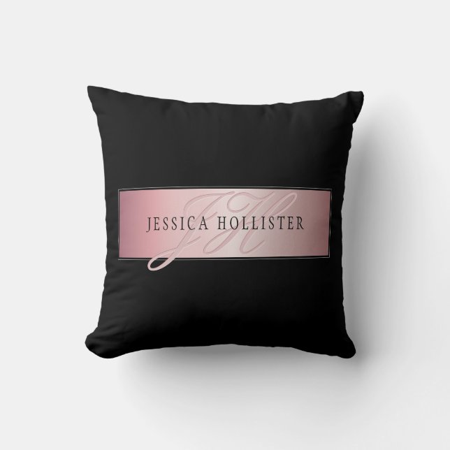 Elegant Blush Faux Rose Gold | Name & Initials Throw Pillow (Front)