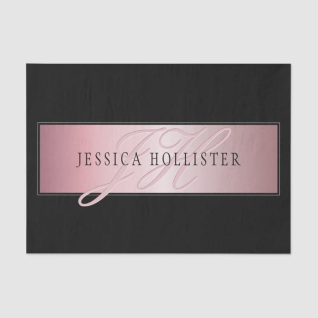 Elegant Blush Faux Rose Gold | Name & Initials Tissue Paper (Front)