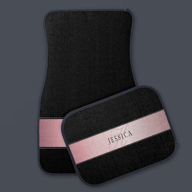 Elegant Blush Faux Rose Gold | Name & Initials v2 Car Floor Mat (Creator Uploaded)