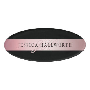 Elegant Blush Faux Rose Gold Name & Initials v2 Name Tag