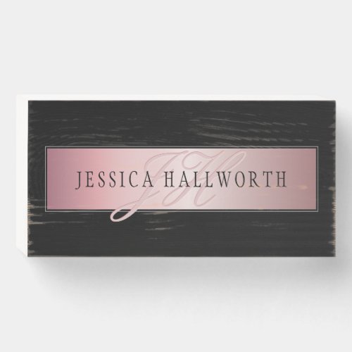 Elegant Blush Faux Rose Gold  Name  Initials Wooden Box Sign