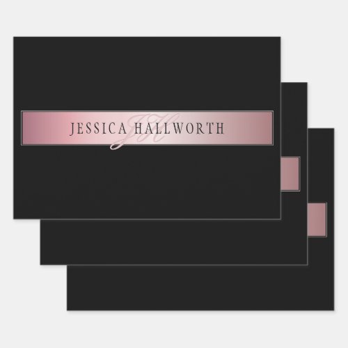 Elegant Blush Faux Rose Gold  Name  Initials Wrapping Paper Sheets